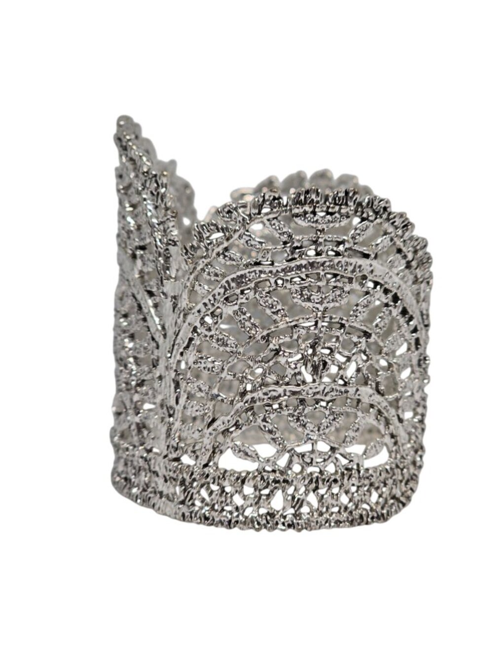 Stella & Dot Silver Tone Filigree Wide Cuff Bracelet Boho Statement Lace - Picture 2 of 7